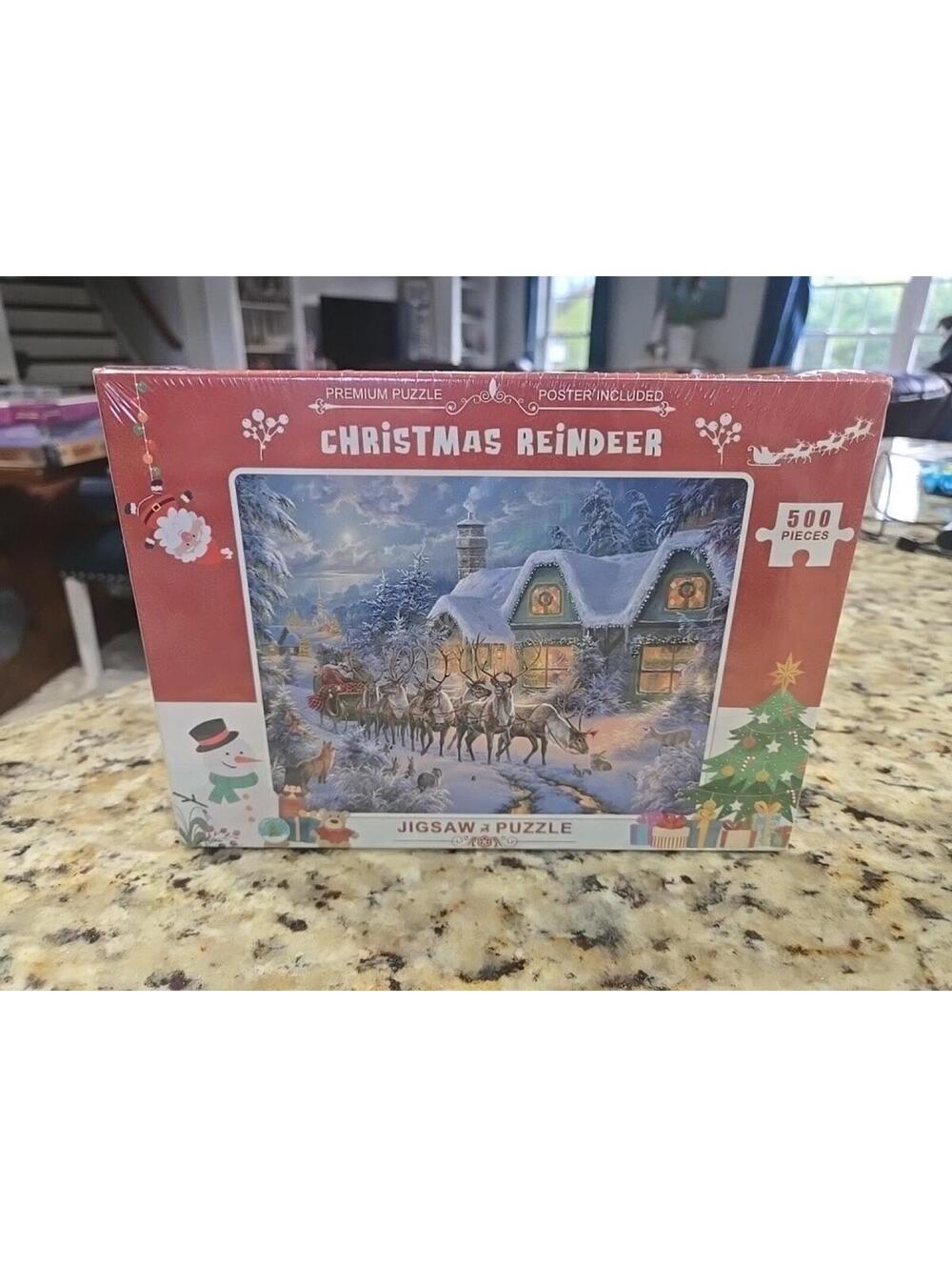 New Sealed Christmas Reindeer 500 Piece Jigsaw Puzzle NiB Poster Included